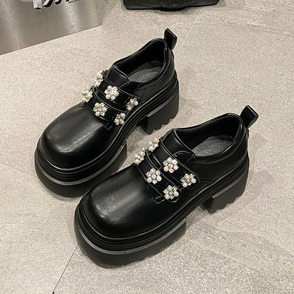 Platform Embellished Faux Leather Shoes