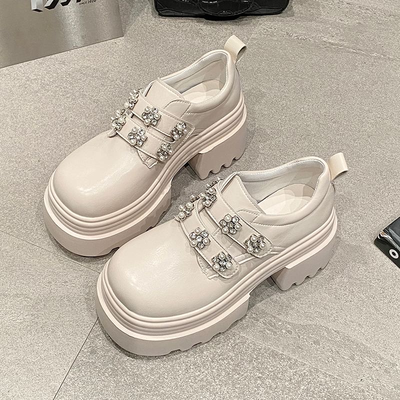 Platform Embellished Faux Leather Shoes