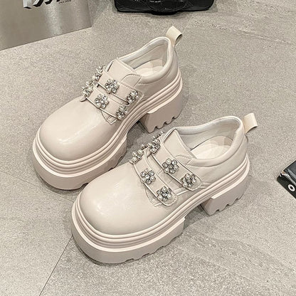 Platform Embellished Faux Leather Shoes