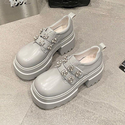 Platform Embellished Faux Leather Shoes