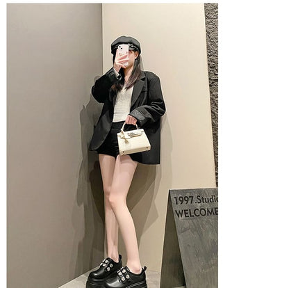 Platform Embellished Faux Leather Shoes