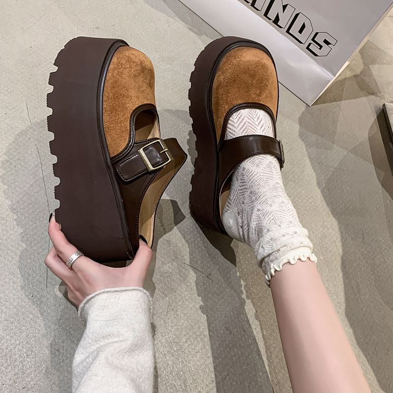 Platform Two Tone Buckled Mary Jane Mules