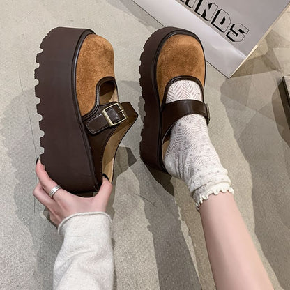 Platform Two Tone Buckled Mary Jane Mules