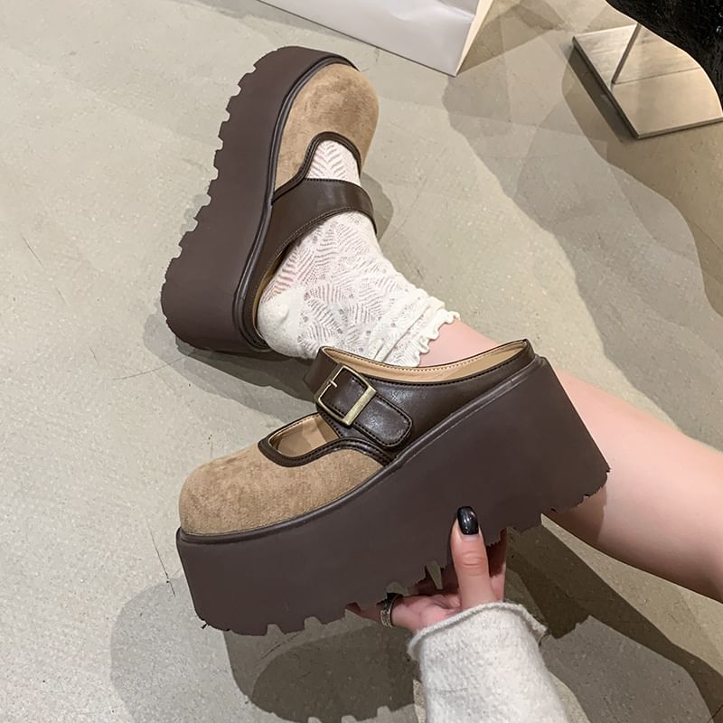 Platform Two Tone Buckled Mary Jane Mules