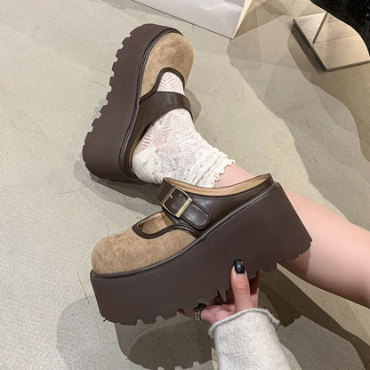 Platform Two Tone Buckled Mary Jane Mules