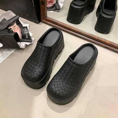 Platform Plain Faux Leather Mules