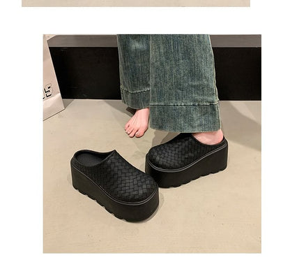 Platform Plain Faux Leather Mules