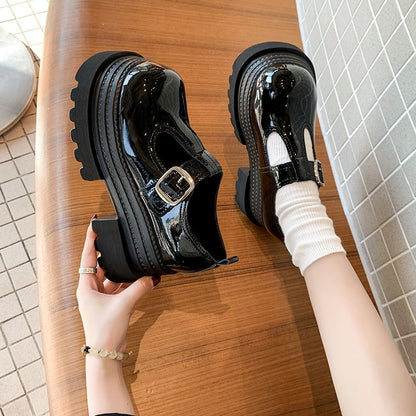 Platform T-Strap Plain Faux Leather Mary Jane Shoes