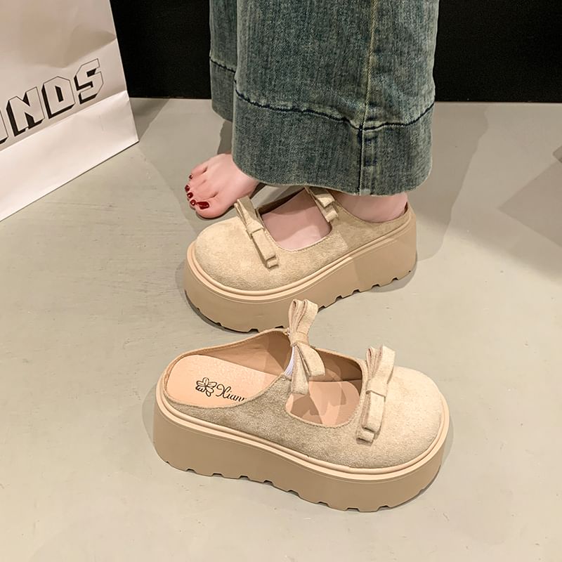Platform Plain Bow Accent Mary Jane Mules
