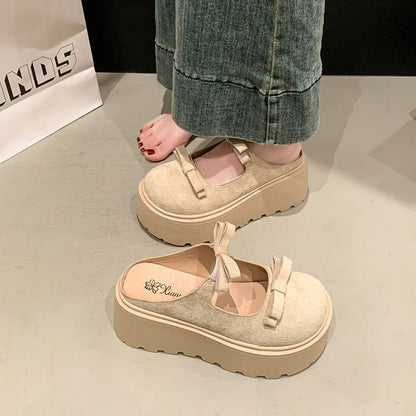 Platform Plain Bow Accent Mary Jane Mules