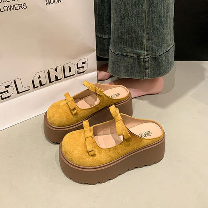 Platform Plain Bow Accent Mary Jane Mules