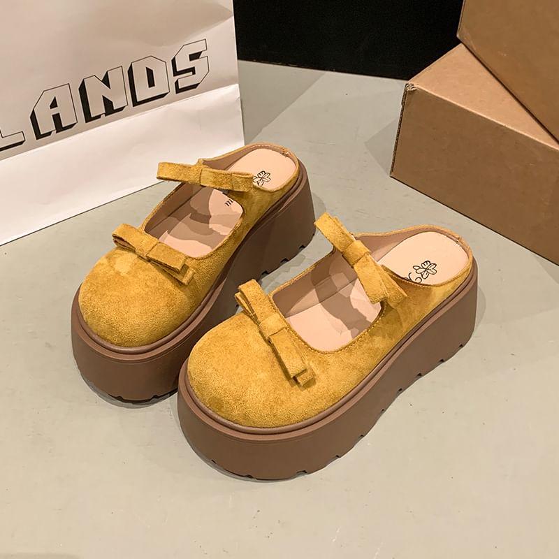 Platform Plain Bow Accent Mary Jane Mules