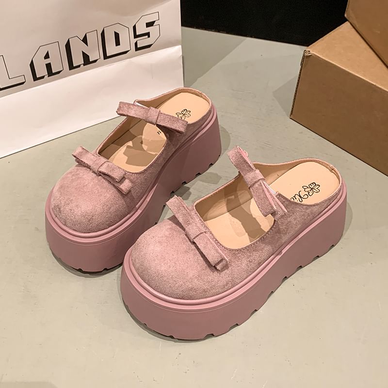 Platform Plain Bow Accent Mary Jane Mules