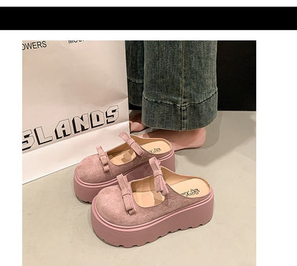 Platform Plain Bow Accent Mary Jane Mules