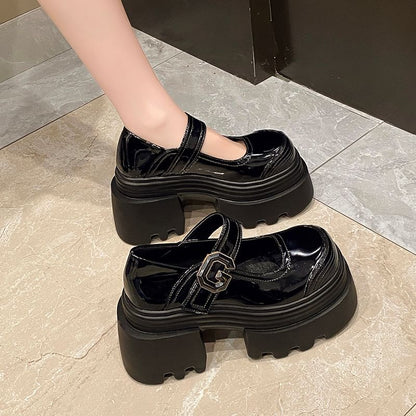 Platform Plain Patent Leather Mary Jane Shoes