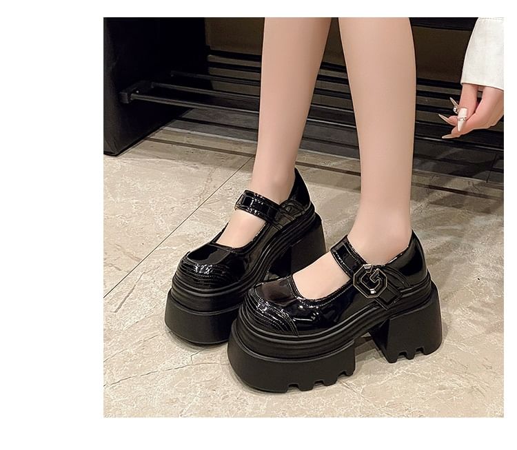 Platform Plain Patent Leather Mary Jane Shoes