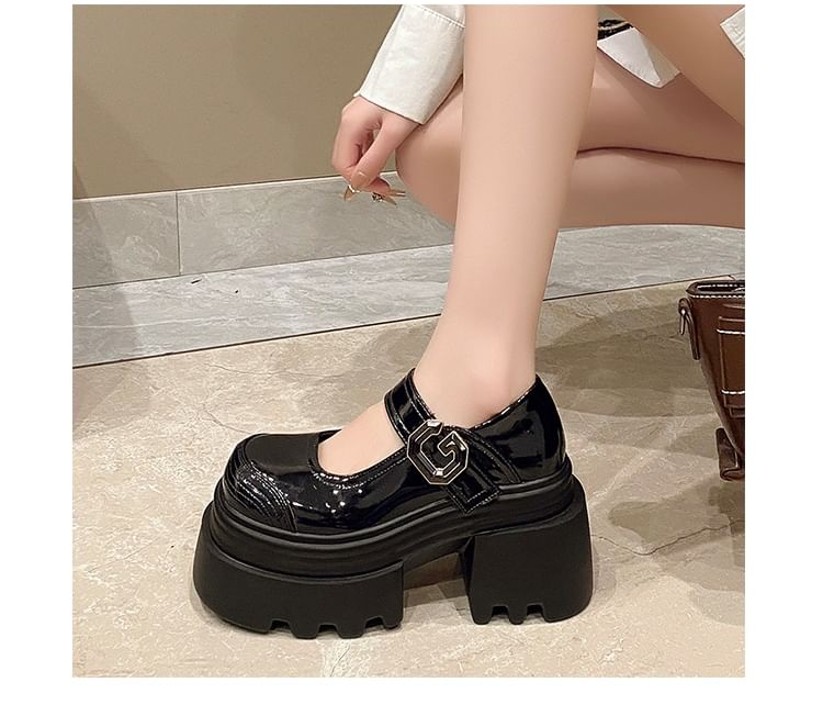 Platform Plain Patent Leather Mary Jane Shoes