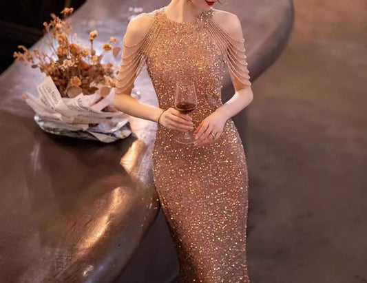 Cold-Shoulder Sequin Strappy A-Line Cocktail Dress / Sheath Cocktail Dress / Trumpet Evening Dress