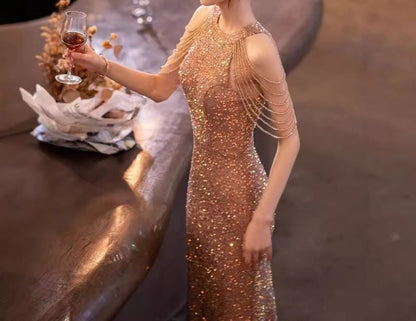 Cold-Shoulder Sequin Strappy A-Line Cocktail Dress / Sheath Cocktail Dress / Trumpet Evening Dress