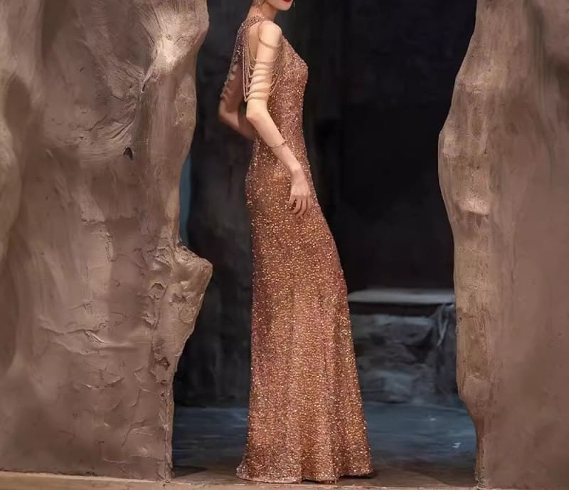 Cold-Shoulder Sequin Strappy A-Line Cocktail Dress / Sheath Cocktail Dress / Trumpet Evening Dress