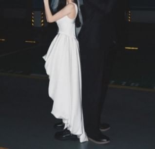 Sleeveless Plain Asymmetrical A-Line Wedding Dress