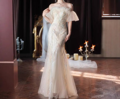 Strapless Patterned Mermaid Evening Gown