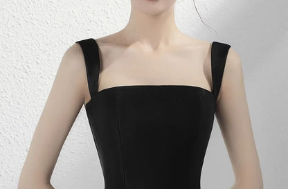Sleeveless Square Neck Plain Midi A-Line Wedding Dress
