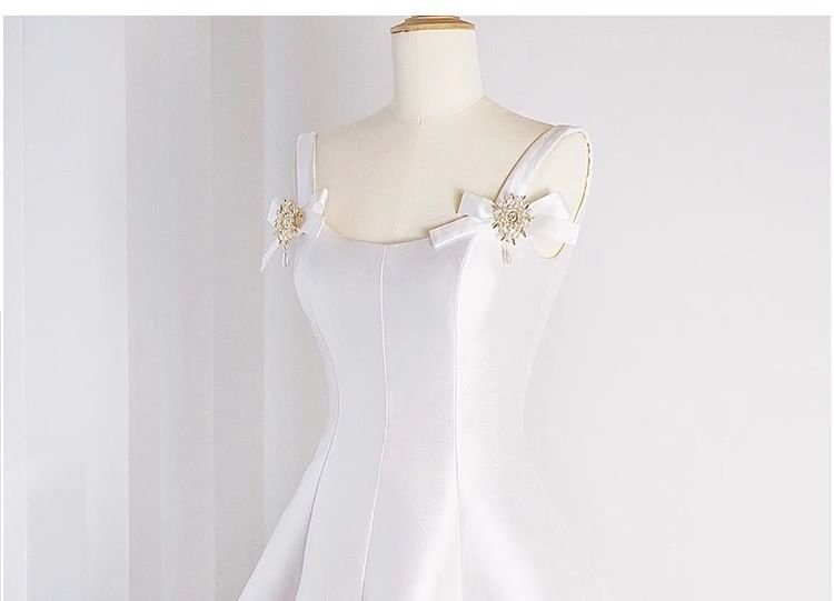 Sleeveless Floral Accent Plain Midi A-Line Wedding Dress