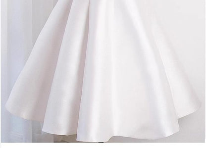 Sleeveless Floral Accent Plain Midi A-Line Wedding Dress