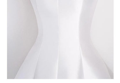 Sleeveless Floral Accent Plain Midi A-Line Wedding Dress