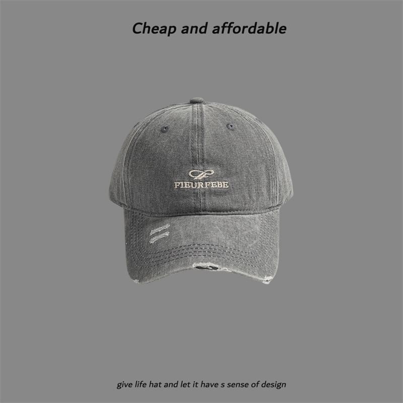 Embroidered Distressed Cap Letter Washed