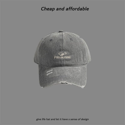 Embroidered Distressed Cap Letter Washed