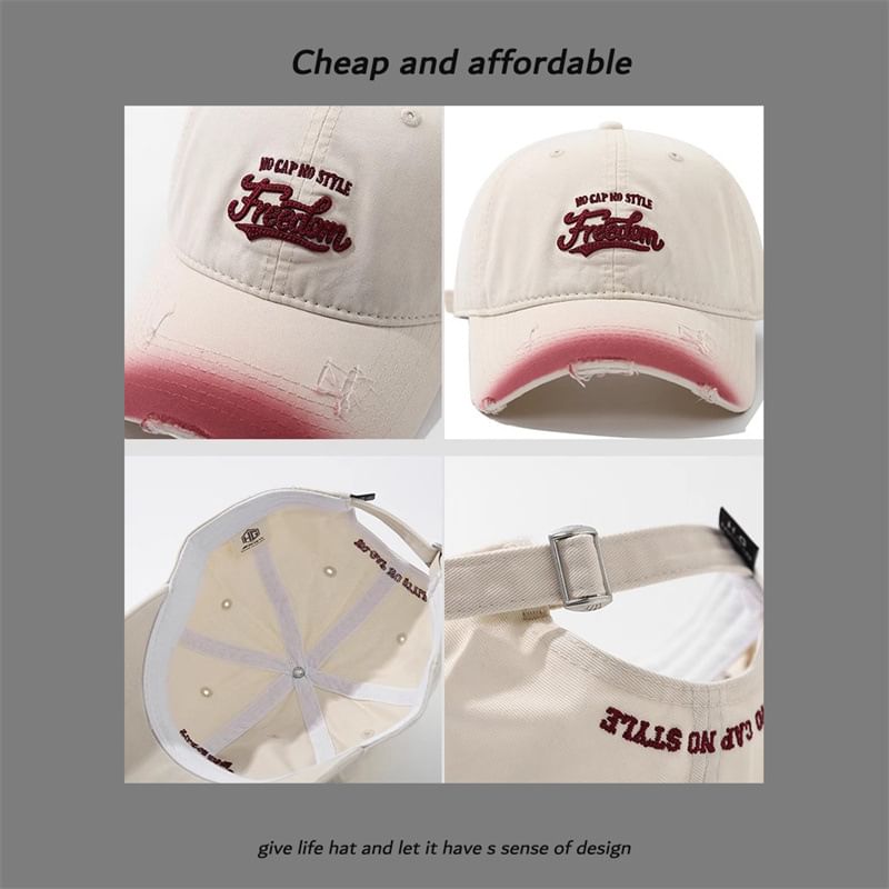 Embroidered Letter Distressed Cap Washed