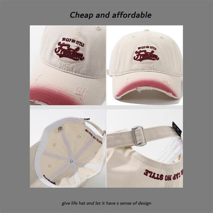 Embroidered Letter Distressed Cap Washed