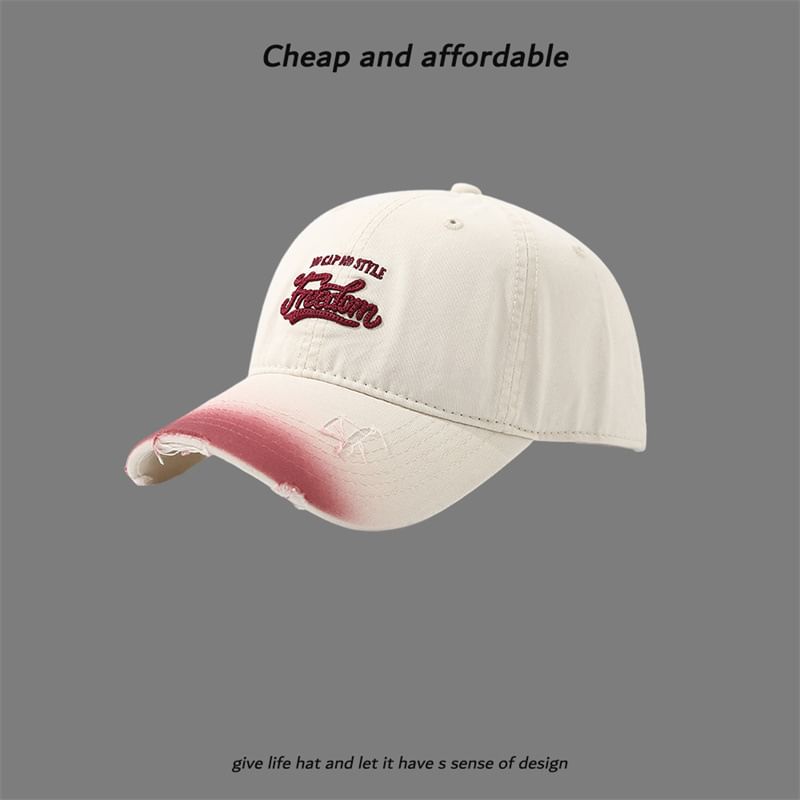 Embroidered Letter Distressed Cap Washed