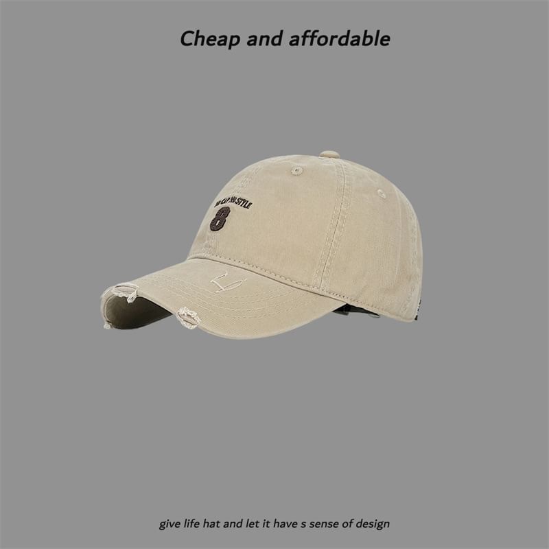 Washed Number Cap Distressed Embroidered