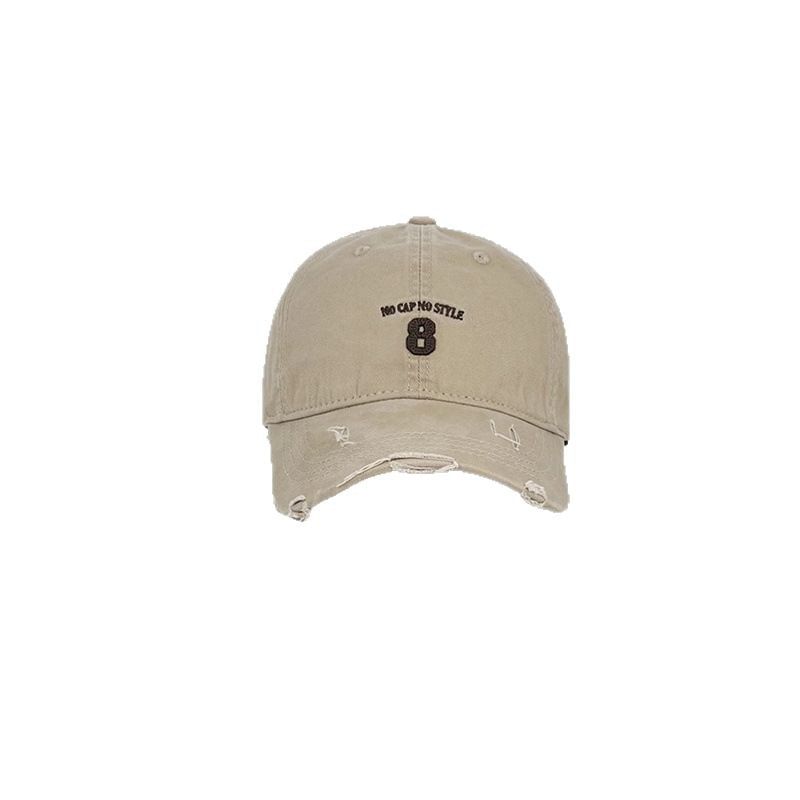 Washed Number Cap Distressed Embroidered