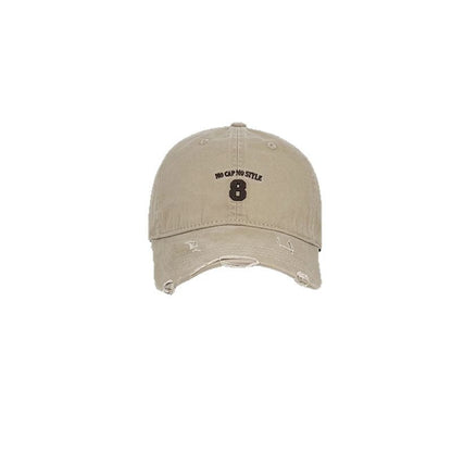 Washed Number Cap Distressed Embroidered