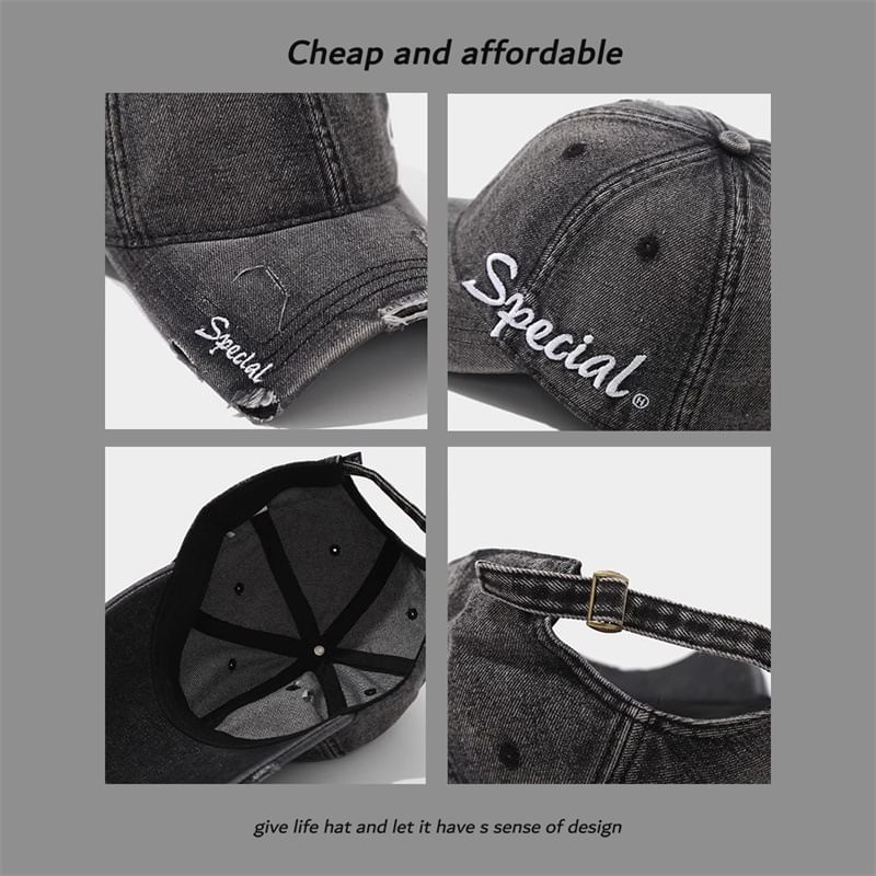 Embroidered Cap Letter Distressed