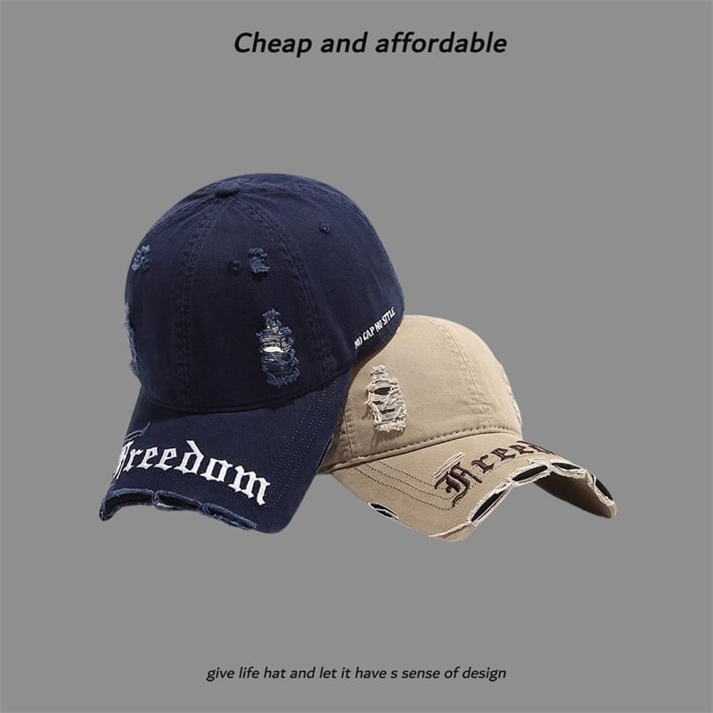 Embroidered Letter Distressed Washed Cap