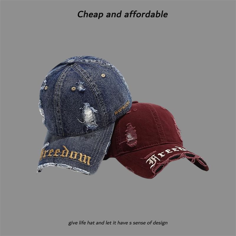 Embroidered Letter Distressed Washed Cap