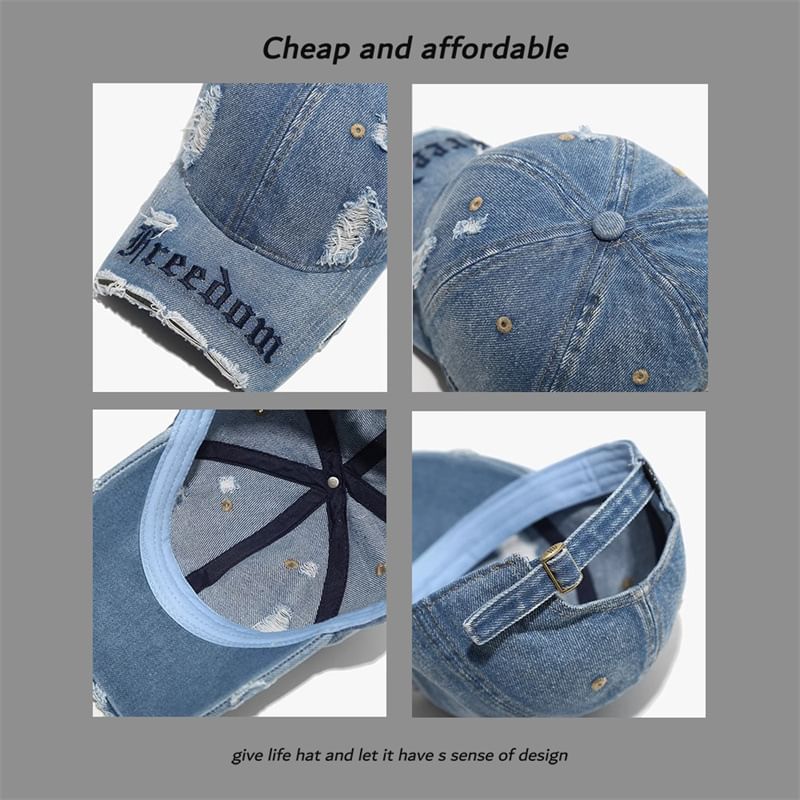 Embroidered Letter Distressed Washed Cap