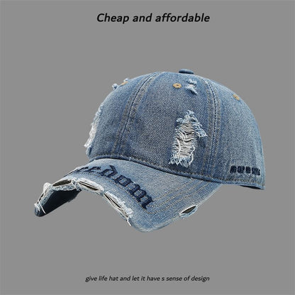 Embroidered Letter Distressed Washed Cap