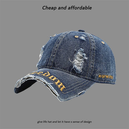 Embroidered Letter Distressed Washed Cap
