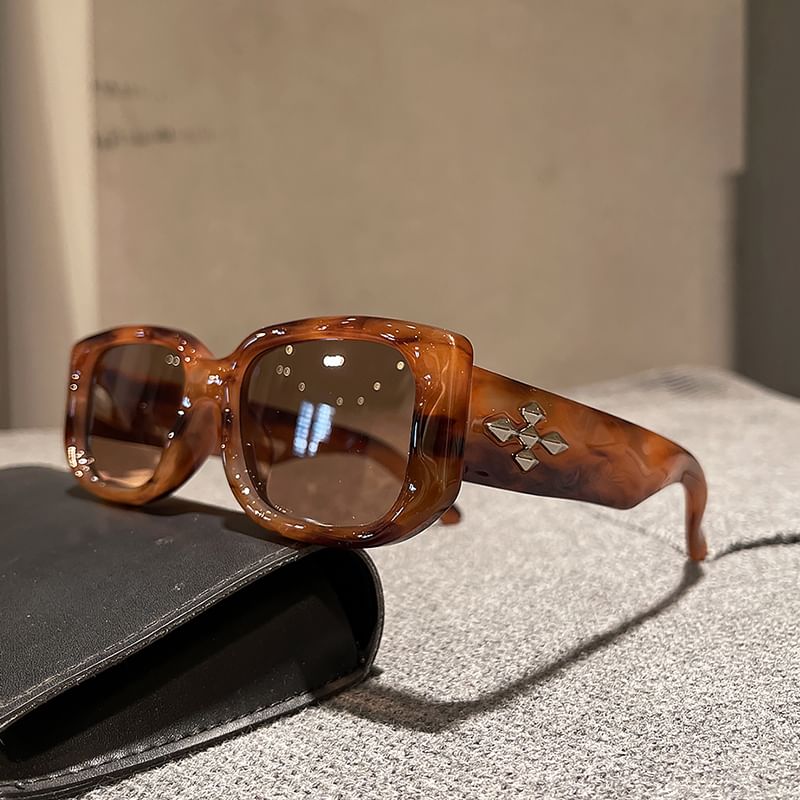 Cross Accent Square Frame Sunglasses