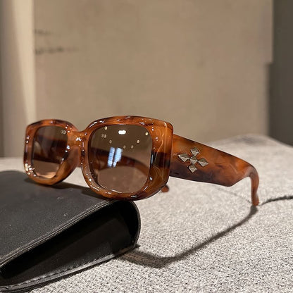 Cross Accent Square Frame Sunglasses