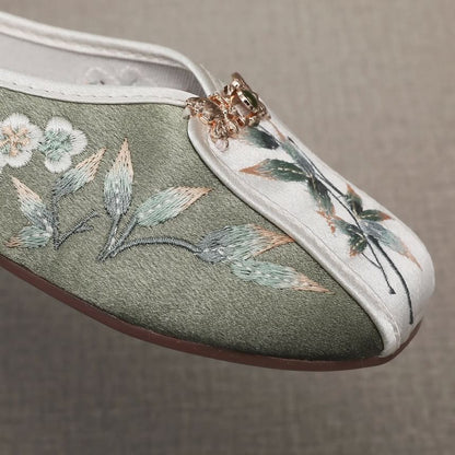 Floral Embroidered Panel Mules