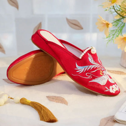 Embroidered Faux Pearl Mules