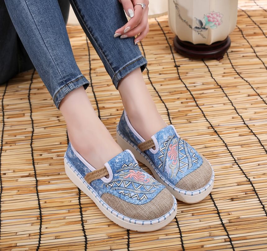 Platform Embroidered Panel Slip Ons
