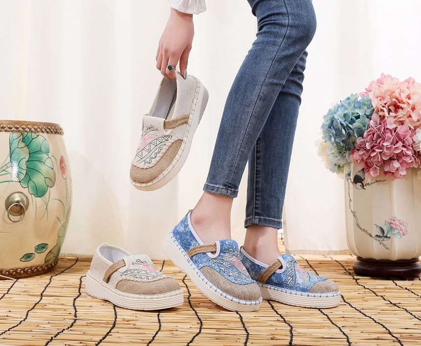 Platform Embroidered Panel Slip Ons